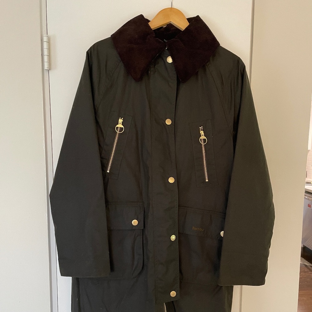 Barbour Ebberston Waxed Cotton Raincoat Women, US Size 8, Color: Ancient Olive